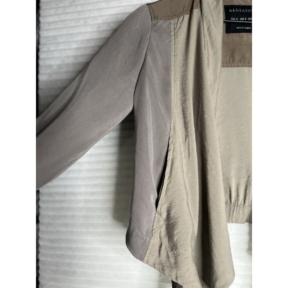 ALL SAINTS Kwar cropped long sleeve jacket khaki block green tan Women Size 2 - Picture 3 of 13